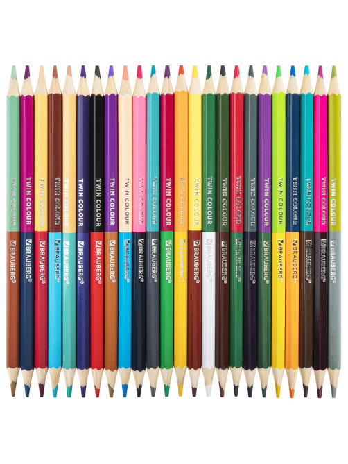Карандаши цветные двусторонние BRAUBERG PREMIUM TWIN COLOUR, 24 шт., 48 цв., туба, шестигранные, грифель 3,3 мм, натуральное дерево, 181876