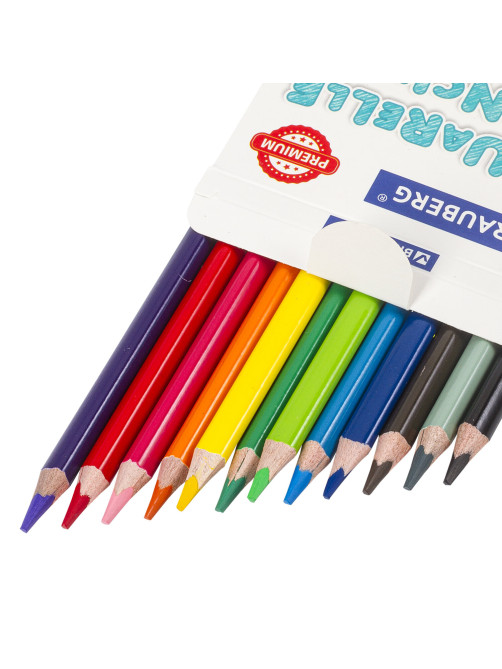 Карандаши цветные акварельные BRAUBERG PREMIUM AQUARELLE, 12 цветов, трехгранные, утолщенный грифель 4 мм, натуральное дерево, 181671