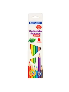 Карандаши цветные BRAUBERG PREMIUM, 6 цветов, трехгранные, грифель 3,3 мм, натуральное дерево, 181650