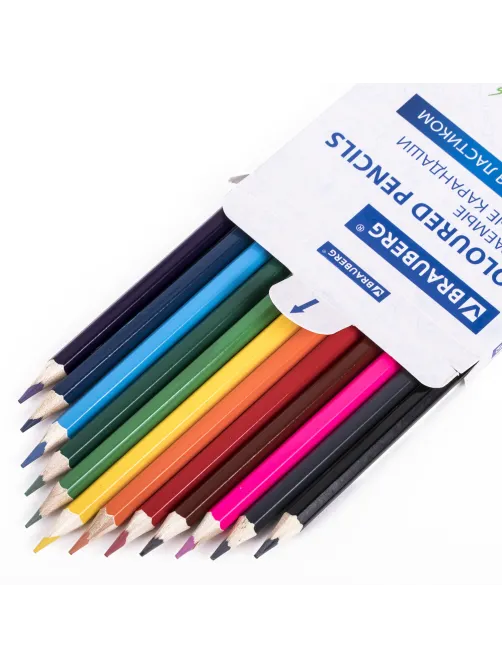 Карандаши цветные стираемые с ластиком BRAUBERG ERASABLE, 12 цветов, шестигранные, грифель 3 мм, натуральное дерево, 181932