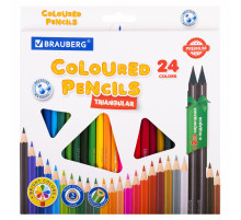 Карандаши цветные BRAUBERG PREMIUM 24 цвета + 2 чернографитных карандаша, трехгранные, грифель 3 мм, 181937