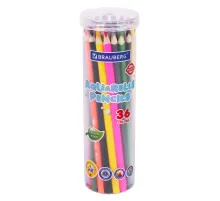 Карандаши цветные акварельные BRAUBERG PREMIUM AQUARELLE 36 цветов в тубе, трехгранные, утолщенный грифель 4 мм, натуральное дерево,181933