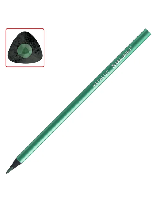 Карандаши цветные BRAUBERG METALLIC, 12 цветов металлик, трехгранные, грифель 3 мм, черное дерево, 181853