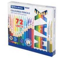 Карандаши цветные супермягкие яркие BRAUBERG MAX, 72 цвета, шестигранные, грифель 3,3 мм, натуральное дерево, 181861