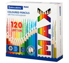 Карандаши цветные супермягкие яркие классические BRAUBERG MAX 120 цветов, шестигранные, натуральное дерево, грифель 3,3 мм, 182006