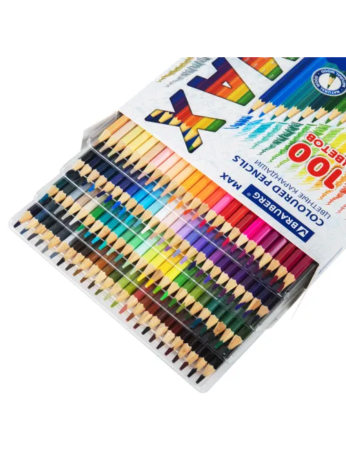 Карандаши цветные супермягкие яркие BRAUBERG MAX, 100 цветов, шестигранные, грифель 3,3 мм, натуральное дерево, 181862