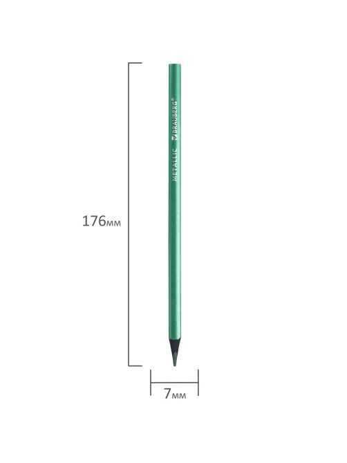 Карандаши цветные BRAUBERG METALLIC, 12 цветов металлик, трехгранные, грифель 3 мм, черное дерево, 181853