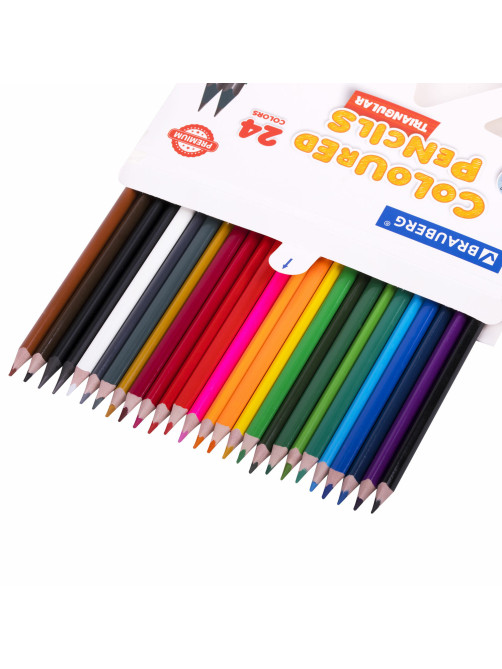 Карандаши цветные BRAUBERG PREMIUM 24 цвета + 2 чернографитных карандаша, трехгранные, грифель 3 мм, 181937
