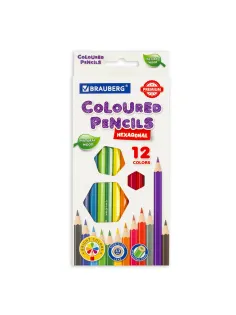 Карандаши цветные BRAUBERG PREMIUM, 12 цветов, шестигранные, грифель 3,3 мм, натуральное дерево, 181656