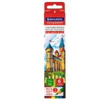 Карандаши цветные мягкие BRAUBERG АКАДЕМИЯ, 6 цветов, шестигранные, грифель 3 мм, натуральное дерево, 181863