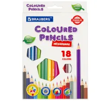 Карандаши цветные BRAUBERG PREMIUM, 18 цветов, шестигранные, грифель 3,3 мм, натуральное дерево, 181657