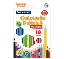 Карандаши цветные BRAUBERG PREMIUM, 18 цветов, шестигранные, грифель 3 мм, 181667