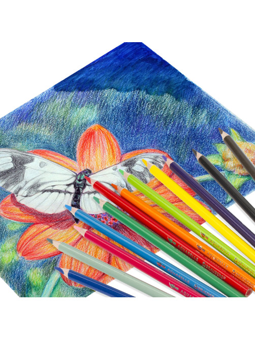 Карандаши цветные акварельные BRAUBERG PREMIUM AQUARELLE, 12 цветов, трехгранные, утолщенный грифель 4 мм, натуральное дерево, 181671