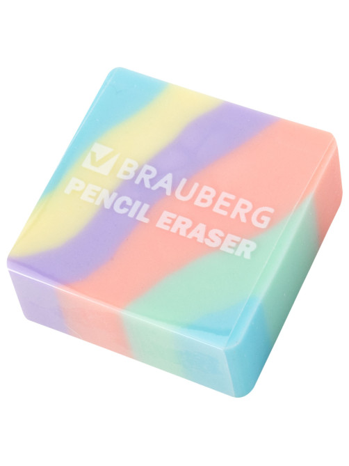 Ластик кросс-серия PASTEL, 34х34х14 мм, квадратный, ассорти, ЭКО ПВХ, BRAUBERG, 273210