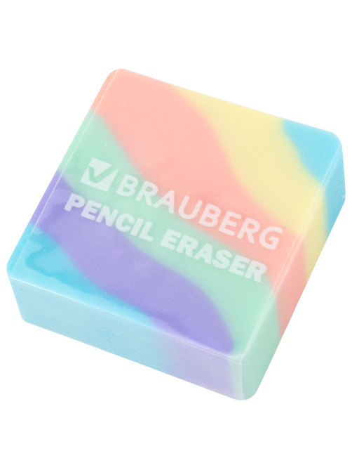 Ластик кросс-серия PASTEL, 34х34х14 мм, квадратный, ассорти, ЭКО ПВХ, BRAUBERG, 273210