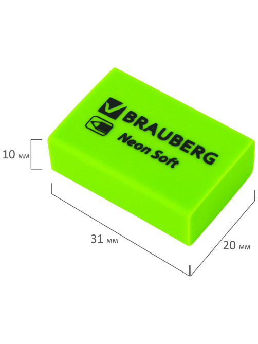Ластики BRAUBERG NEON SOFT НАБОР 12 штук, размер ластика 31х20х10 мм, экологичный ПВХ, 271339