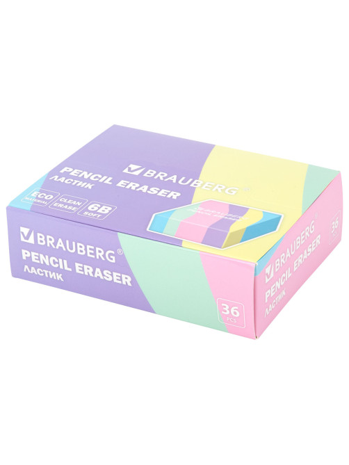 Ластик кросс-серия PASTEL, 34х34х14 мм, квадратный, ассорти, ЭКО ПВХ, BRAUBERG, 273210