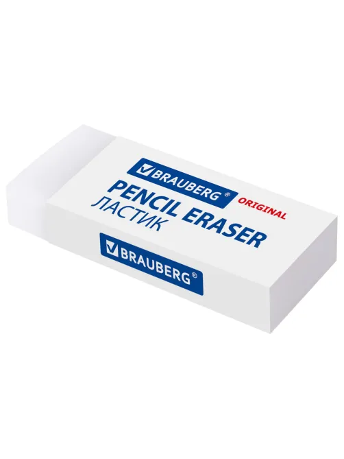 Ластик большой BRAUBERG EXTRA, 60х24х11 мм, белый, прямоугольный, экологичный ПВХ, картонный держатель, 228074