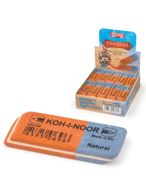 Ластик KOH-I-NOOR 6521/40, 57x19,5x8 мм, красно-синий, прямоугольный, скошенные края, натуральный каучук, 6521040021KDRU