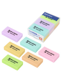 Ластики BRAUBERG PASTEL SOFT НАБОР 6 шт., размер ластика 45х25х10 мм, экологичный ПВХ, 271340
