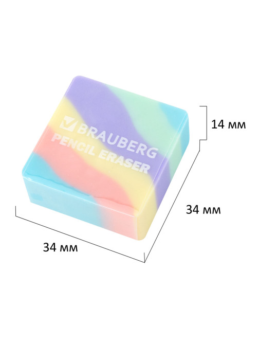Ластик кросс-серия PASTEL, 34х34х14 мм, квадратный, ассорти, ЭКО ПВХ, BRAUBERG, 273210