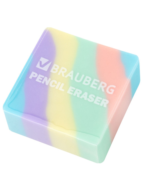 Ластик кросс-серия PASTEL, 34х34х14 мм, квадратный, ассорти, ЭКО ПВХ, BRAUBERG, 273210