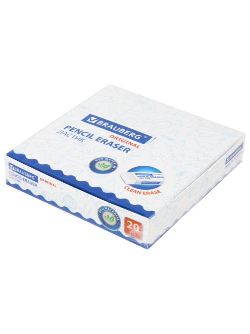 Ластик большой BRAUBERG EXTRA, 60х24х11 мм, белый, прямоугольный, экологичный ПВХ, картонный держатель, 228074