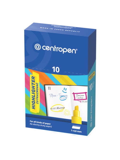 Текстовыделители CENTROPEN НАБОР 4 ЦВЕТА, с клипом, линия 1-4,6 мм, 488520403