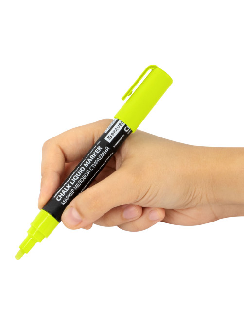 Маркер меловой CHALK LIQUID MARKER, ЖЕЛТЫЙ, 3 мм, стираемый, BRAUBERG 