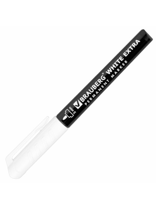 Маркеры перманентные BRAUBERG WHITE EXTRA, БЕЛЫЕ, НАБОР 2 ШТУКИ, круглый наконечник 3 мм, 152489