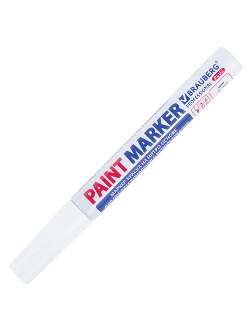 Маркер-краска лаковый (paint marker) 4 мм, БЕЛЫЙ, НИТРО-ОСНОВА, алюминиевый корпус, BRAUBERG PROFESSIONAL PLUS, 151444