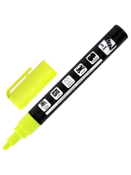 Маркер меловой CHALK LIQUID MARKER, ЖЕЛТЫЙ, 3 мм, стираемый, BRAUBERG 