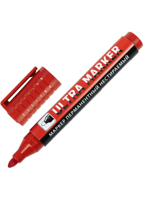 Маркер перманентный ULTRA MARKER, КРАСНЫЙ, 3,5 мм, с клипом, BRAUBERG, 152205