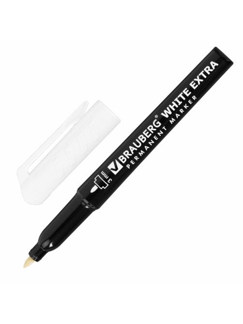 Маркер перманентный BRAUBERG WHITE EXTRA, БЕЛЫЙ, круглый наконечник 3 мм, 152488