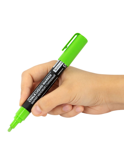 Маркер меловой CHALK LIQUID MARKER, ЗЕЛЕНЫЙ, 3 мм, стираемый, BRAUBERG 