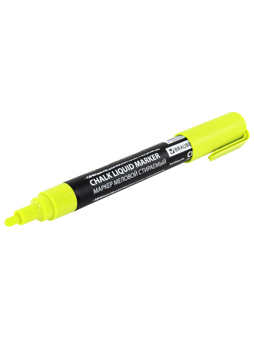 Маркер меловой CHALK LIQUID MARKER, ЖЕЛТЫЙ, 3 мм, стираемый, BRAUBERG 