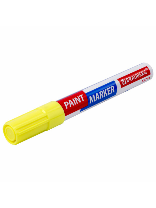 Маркер-краска лаковый EXTRA (paint marker) 4 мм, ЖЕЛТЫЙ, УСИЛЕННАЯ НИТРО-ОСНОВА, BRAUBERG, 151984