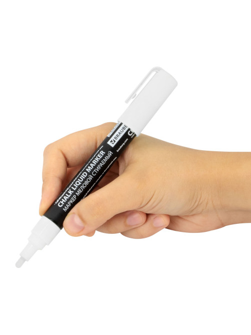 Маркер меловой CHALK LIQUID MARKER, БЕЛЫЙ, 3 мм, стираемый, BRAUBERG 