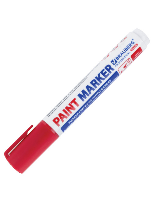 Маркер-краска лаковый (paint marker) 6 мм, КРАСНЫЙ, НИТРО-ОСНОВА, BRAUBERG PROFESSIONAL PLUS EXTRA, 151452