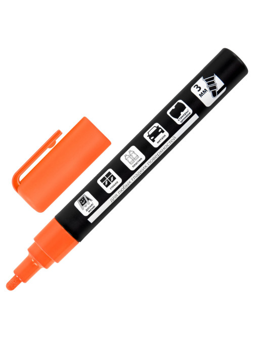 Маркер меловой CHALK LIQUID MARKER, ОРАНЖЕВЫЙ, 3 мм, стираемый, BRAUBERG 