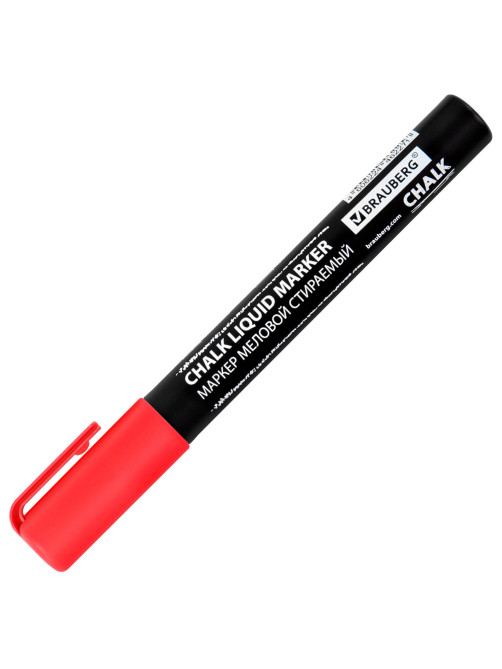 Маркер меловой CHALK LIQUID MARKER, КРАСНЫЙ, 3 мм, стираемый, BRAUBERG 