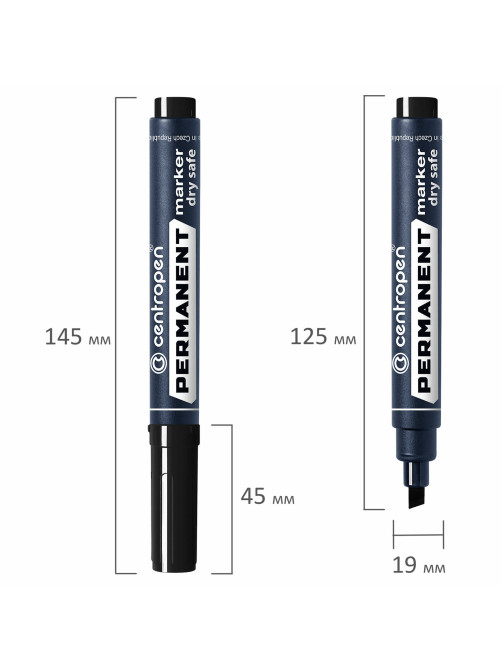 Маркер перманентный CENTROPEN 8516, ЧЕРНЫЙ, скошенный наконечник, 2-5 мм, 5 8516 0112