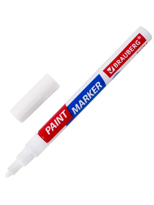 Маркер-краска лаковый EXTRA (paint marker) 2 мм, БЕЛЫЙ, УСИЛЕННАЯ НИТРО-ОСНОВА, BRAUBERG, 151967