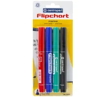 Маркеры для бумажного флипчарта CENTROPEN, НАБОР 4 ЦВЕТА, НЕПРОПИТЫВАЮЩИЕ, 2,5 мм, 8550/4, 5 8550 0402