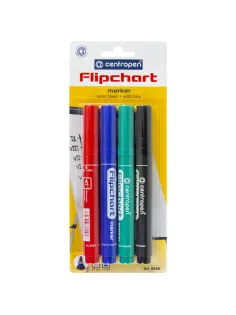 Маркеры для бумажного флипчарта CENTROPEN, НАБОР 4 ЦВЕТА, НЕПРОПИТЫВАЮЩИЕ, 2,5 мм, 8550/4, 5 8550 0402