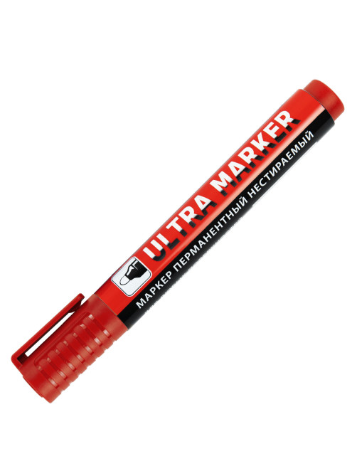 Маркер перманентный ULTRA MARKER, КРАСНЫЙ, 3,5 мм, с клипом, BRAUBERG, 152205