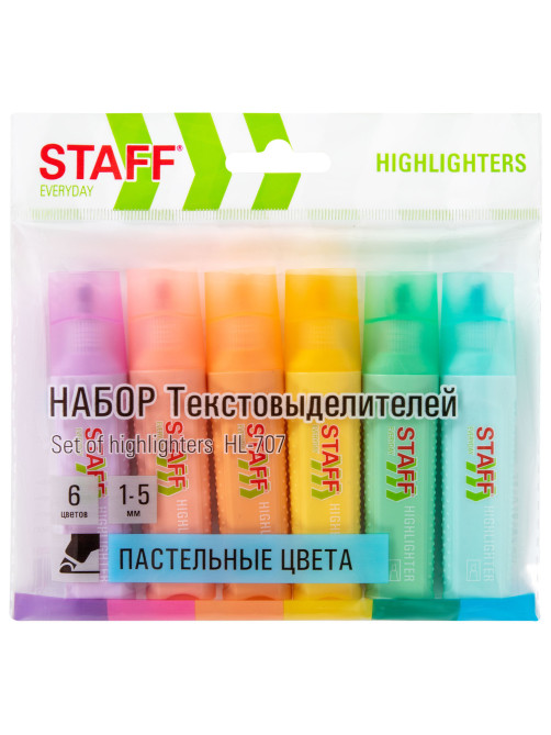 Набор текстовыделителей 6 ПАСТЕЛЬНЫХ ЦВЕТОВ, STAFF 