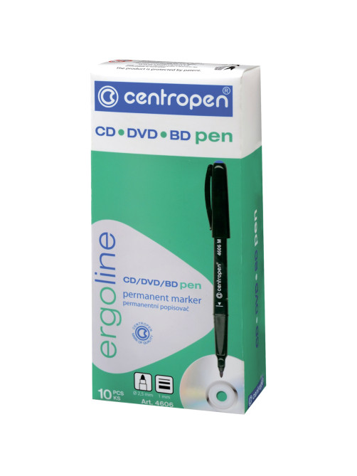 Маркер для CD и DVD ЧЕРНЫЙ CENTROPEN, трехгранная форма захвата, тонкий, 1 мм, 4606, 6 4606 0112