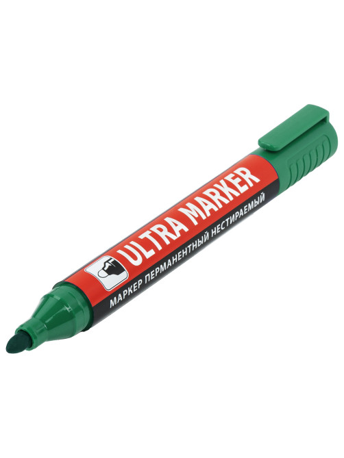 Маркер перманентный ULTRA MARKER, ЗЕЛЕНЫЙ, 3,5 мм, с клипом, BRAUBERG, 152207