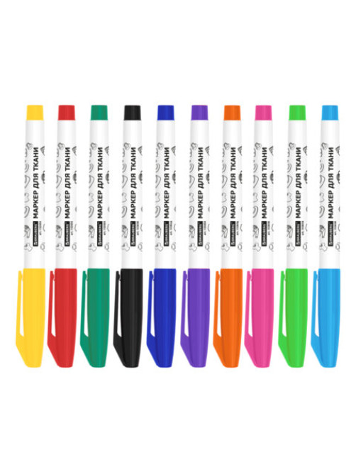 Маркеры для ткани 10 ЦВЕТОВ, TEXTILE MARKER, несмываемые, круглый наконечник 1-3 мм, BRAUBERG, 152656